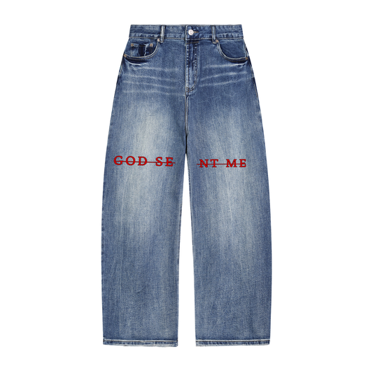 GOD SENT ME BY (TRAY WICK) Blue jeans